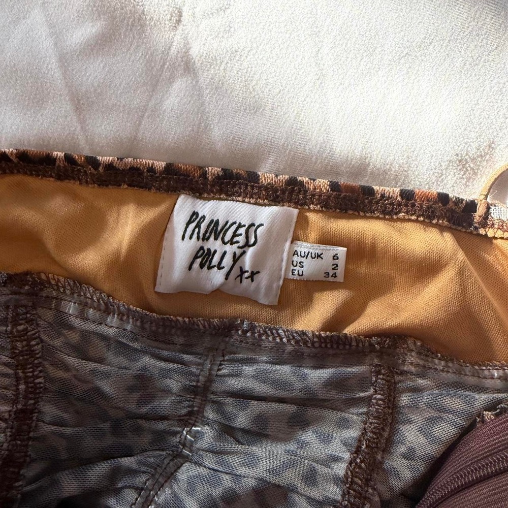 Princess Polly Leopard Ruched Mesh Corset Crop Top Brown Y2K Festival Size 2 - Picture 6 of 6